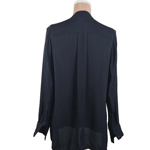 Vince Navy Silk Long Sleeve Blouse Size 6 - Picture 3 of 6